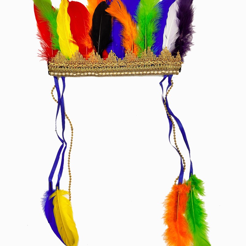 Rengarenk Tüylerle İşlenmiş Lastikli Kızılderili Başlığı 