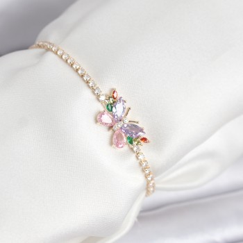 Renkli Kelebek Model Zirkon Taşlı Asansörlü Su Yolu Kadın Bileklik
