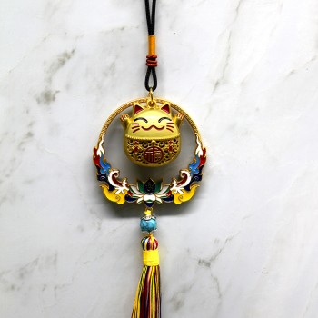 Renkli Püsküllü Şans Kedisi Feng Shui Askılık 