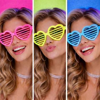 Retro Neon Fosforlu Kalp Panjur Gözlük - 12 Adet