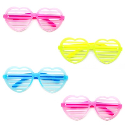 Retro Neon Fosforlu Kalp Panjur Gözlük - 12 Adet