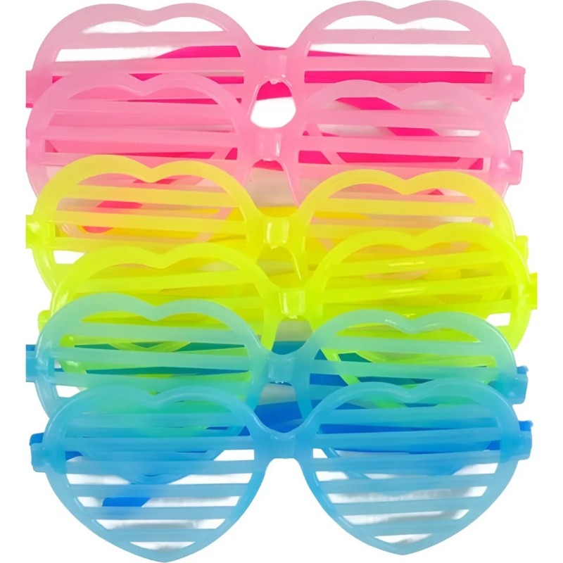 Retro Neon Fosforlu Kalp Panjur Gözlük - 12 Adet