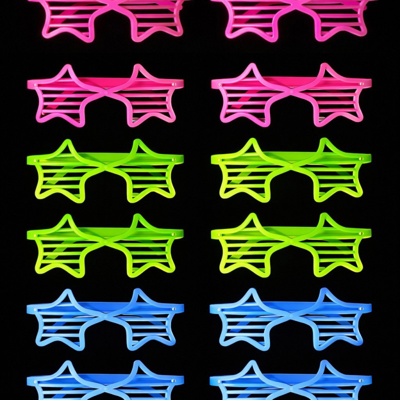 Retro Neon Fosforlu Yıldız Panjur Gözlük - 12 Adet