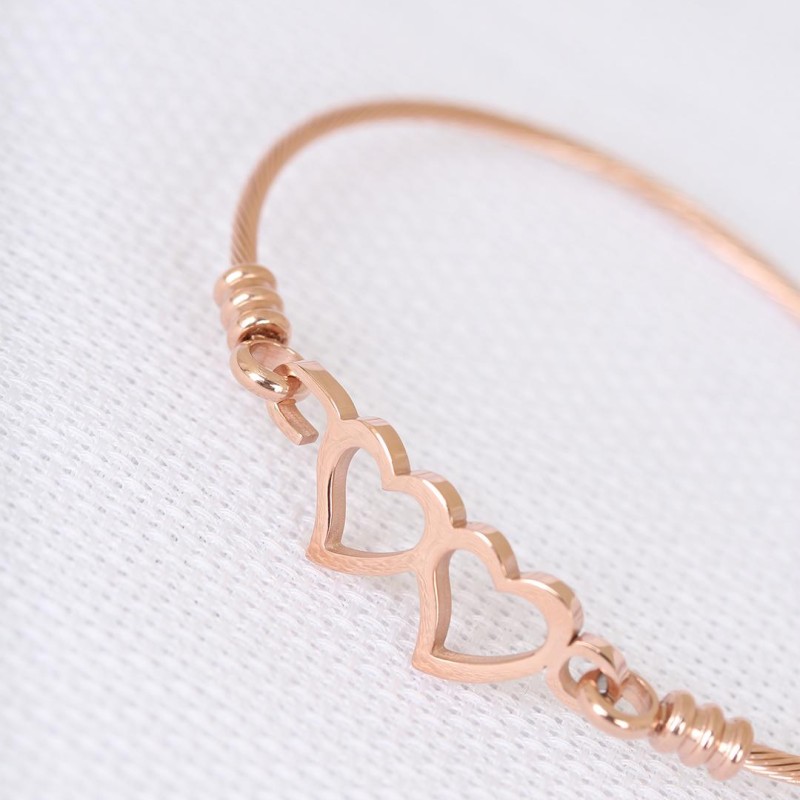 Rose Çelik Çift Kalp Figürlü Erkek Kelepçe Bileklik