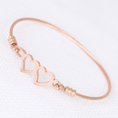 Rose Çelik Çift Kalp Figürlü Erkek Kelepçe Bileklik