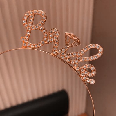 Rose Gold Renkli Taşlı “Bride” Gelin Tacı 
