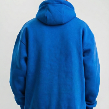 Saks Mavi Double Oversize 3 İplik Pamuklu Kapüşonlu Kanguru Cepli Sweatshirt Hoodie - Saks Mavi