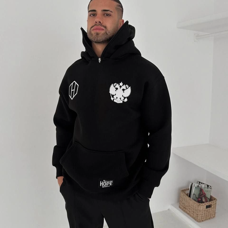 Samuray Ninja Çift Kapşonlu ZIP Fermuarlı Kanguru Çepli Tam Fermuarlı Hoodie ön ve Arka Baskılı Maske Detaylı  sweatshirt - Siyah