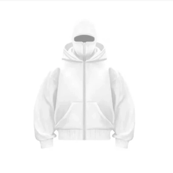 Samuray Ninja Çift Kapşonlu ZIP Fermuarlı Kanguru Çepli Tam Fermuarlı Hoodie  sweatshirt - Beyaz