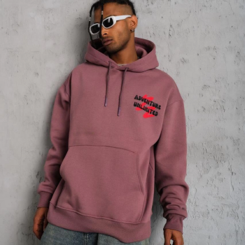 Şapkalı Güvercin Baskılı Kapşonlu Sweat - Gül Kurusu