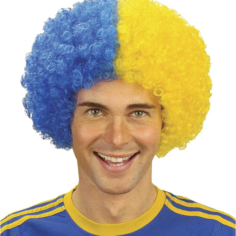 Sarı Lacivert Kıvırcık Afro Bonus Taraftar Peruğu
