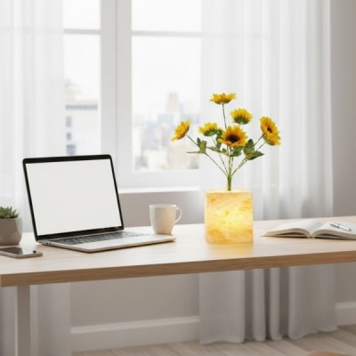 Sarı Saksılı LED Yapay Çiçek 