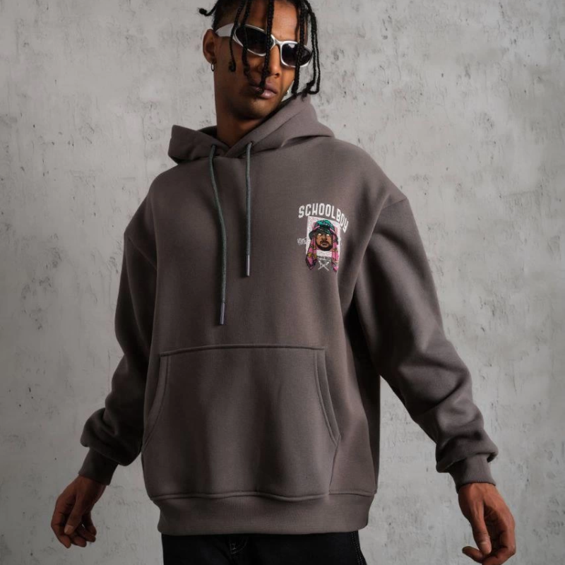 SCHOOL BOY Baskılı Kapüşonlu Sweat - Gri