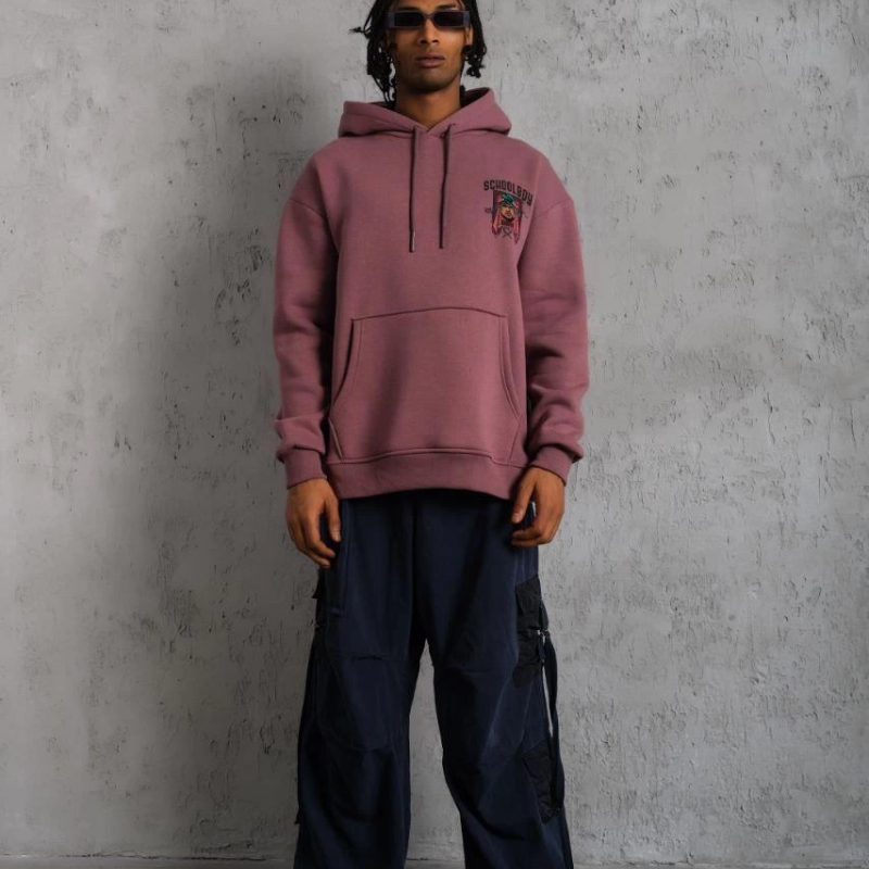 SCHOOL BOY Baskılı Kapüşonlu Sweat - Gül Kurusu