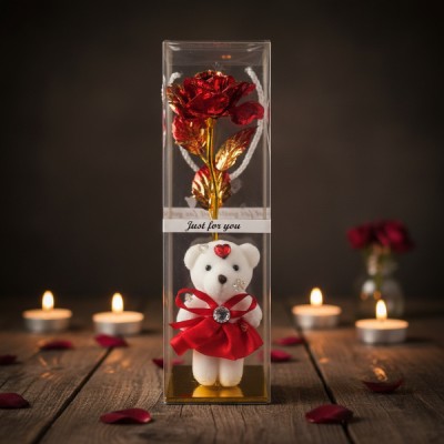 Şeffaf Kutulu Ayıcıklı Sonsuzluk Gülü