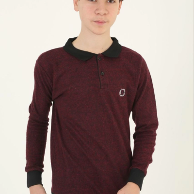 Selanik Yaka Nakışlı Kazak - Kırmızı -