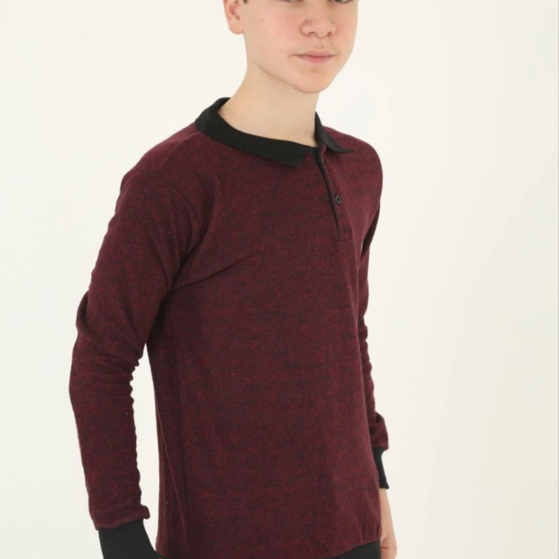 Selanik Yaka Nakışlı Kazak - Kırmızı -