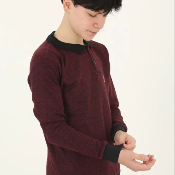 Selanik Yaka Nakışlı Kazak - Kırmızı -