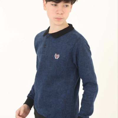 Selanik Yaka Nakışlı Kazak - Lacivert -