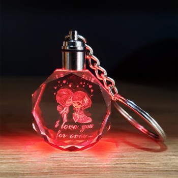 Sevgililer Temalı Işıklı Cam Küre Ve Işıklı Kristal Anahtarlık Hediye Seti 