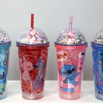 Sevimli Stitch Pipetli Işıklı Pullu Suluk Bardak 400 ml