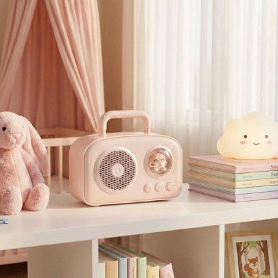 Sevimli Tasarımlı Taşınabilir Radyolu Bluetooth Hoparlör Pembe