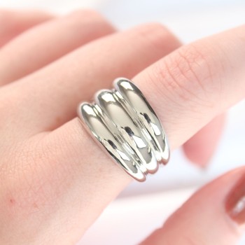 Silver Renk Ayarlanabilir Çizgili Bombe Yüzük