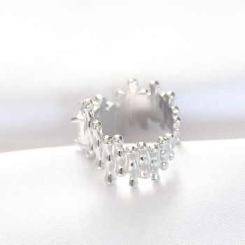 Silver Renk Tırtıklı Kalın Baget Taş Tasarım Ayarlanabilir Yüzük