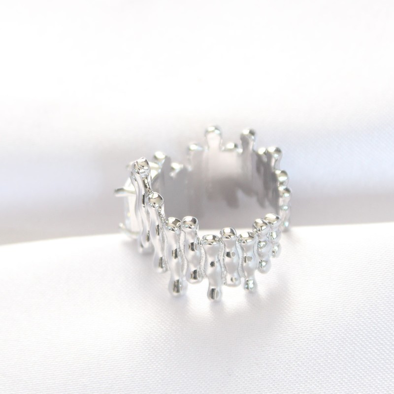 Silver Renk Tırtıklı Kalın Baget Taş Tasarım Ayarlanabilir Yüzük