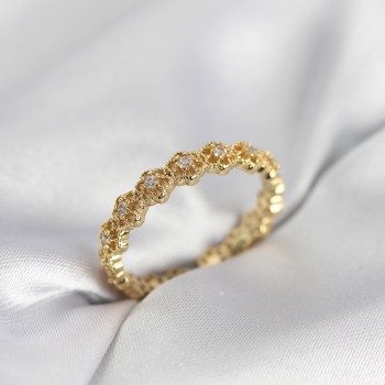 Sıralı Çiçek Model Gold Renk Zirkon Taşlı Kadın Yüzük