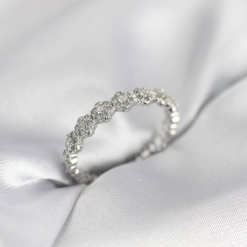 Sıralı Çiçek Model Gümüş Renk Zirkon Taşlı Kadın Yüzük