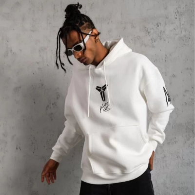 Sırt Baskılı Kapüşonlu Üç İplik Oversize Sweatshirt - Beyaz