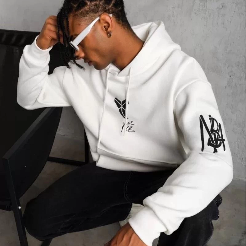 Sırt Baskılı Kapüşonlu Üç İplik Oversize Sweatshirt - Beyaz