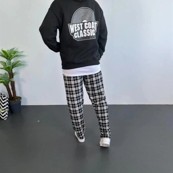 Sırt Baskılı Kapüşonlu Üç İplik Oversize Sweatshirt - Siyah -