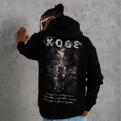 Sırt Baskılı Kapüşonlu Üç İplik Oversize Sweatshirt - Siyah