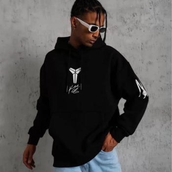 Sırt Baskılı Kapüşonlu Üç İplik Oversize Sweatshirt - Siyah