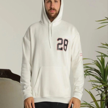 Sırt Baskılı Oversize Üç İplik Kapüşonlu Sweatshirt - Beyaz