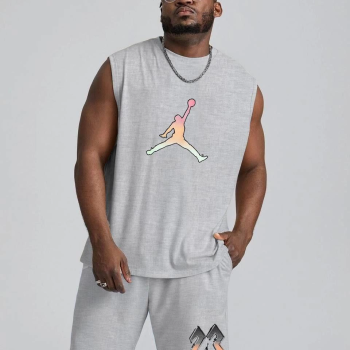 Sırt Baskılı Sıfır Kol İkili Şort Takım - Gri