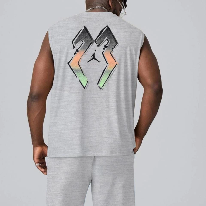 Sırt Baskılı Sıfır Kol İkili Şort Takım - Gri