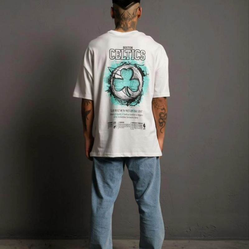 Sırt Baskılı T-shirt - Beyaz -