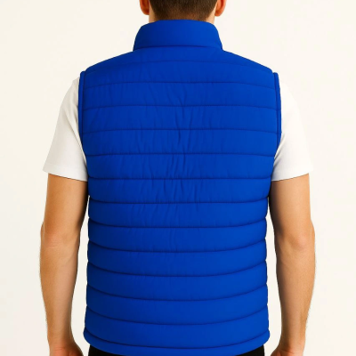 Şişme Fermuarlı Yelek Su itici Kapitone Astarlı Kumaş Cepli Hafif Kışlık Spor Rahat Kalıp - Saks Mavisi