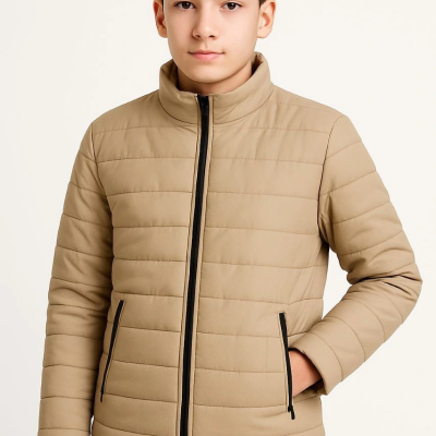 Şişme Mont Hafif ve Sıcak Tutucu Kışlık Fermuarlı Su İtici Rahat Günlük Mont Kapüşonuz  Modern Tasarım - Bej