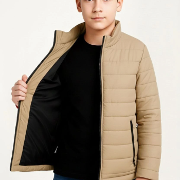 Şişme Mont Hafif ve Sıcak Tutucu Kışlık Fermuarlı Su İtici Rahat Günlük Mont Kapüşonuz  Modern Tasarım - Bej