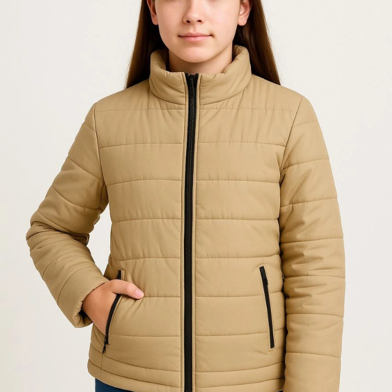 Şişme Mont Hafif ve Sıcak Tutucu Kışlık Fermuarlı Su İtici Rahat Günlük Mont Kapüşonuz Modern Tasarım - Bej