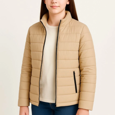 Şişme Mont Hafif ve Sıcak Tutucu Kışlık Fermuarlı Su İtici Rahat Günlük Mont Kapüşonuz Modern Tasarım - Bej