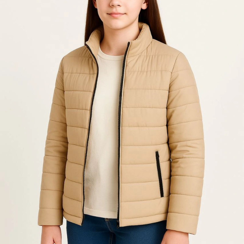 Şişme Mont Hafif ve Sıcak Tutucu Kışlık Fermuarlı Su İtici Rahat Günlük Mont Kapüşonuz Modern Tasarım - Bej