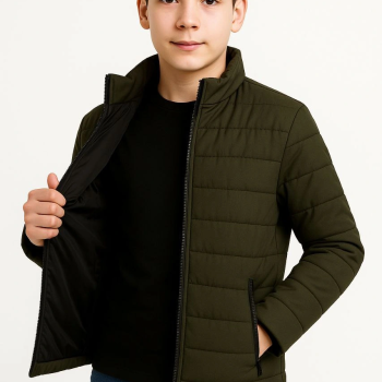 Şişme Mont Hafif ve Sıcak Tutucu Kışlık Fermuarlı Su İtici Rahat Günlük Mont Kapüşonuz Modern Tasarım- Haki