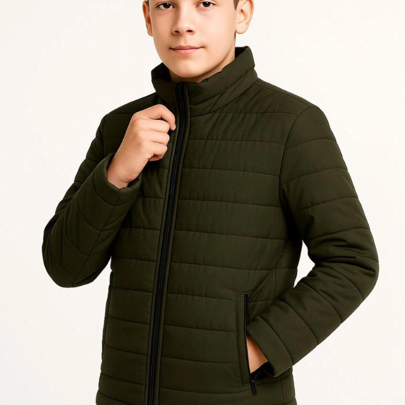 Şişme Mont Hafif ve Sıcak Tutucu Kışlık Fermuarlı Su İtici Rahat Günlük Mont Kapüşonuz Modern Tasarım- Haki