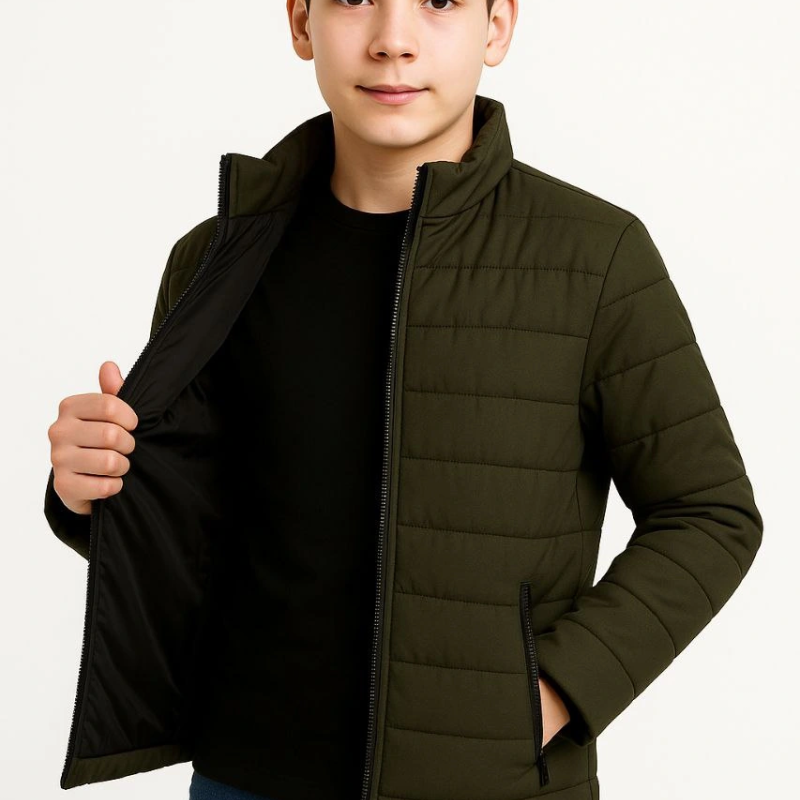 Şişme Mont Hafif ve Sıcak Tutucu Kışlık Fermuarlı Su İtici Rahat Günlük Mont Kapüşonuz Modern Tasarım- Haki