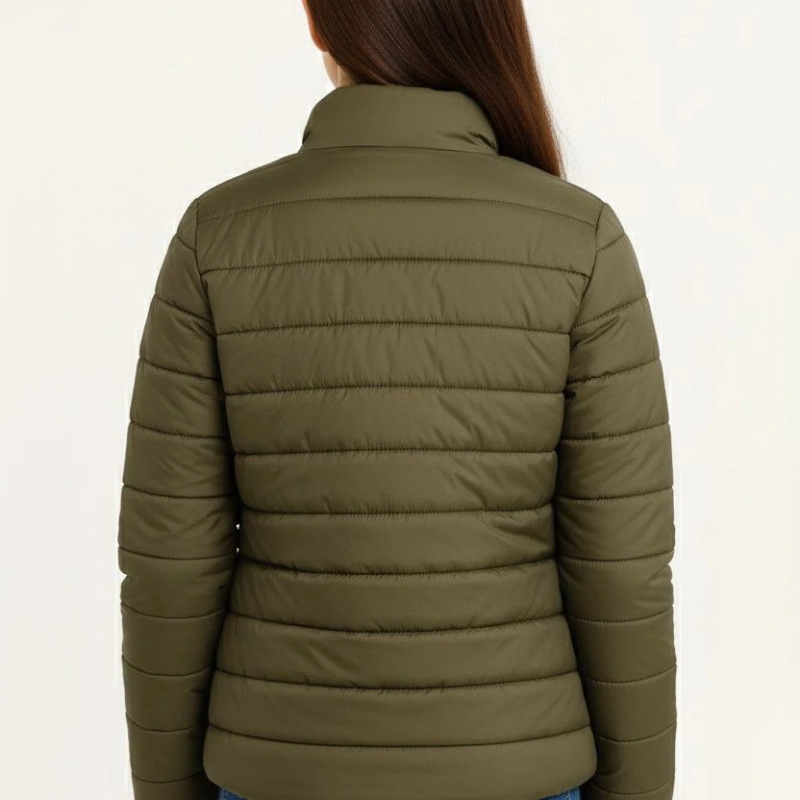 Şişme Mont Hafif ve Sıcak Tutucu Kışlık Fermuarlı Su İtici Rahat Günlük Mont Kapüşonuz Modern Tasarım - Haki